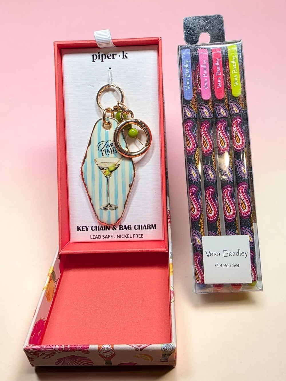 piper.k Martini Key Chain/Bag Charm With Vera Bradley Pen Set - NEW